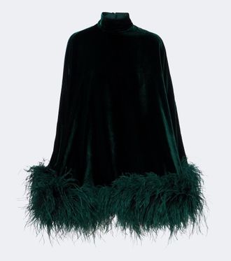 Taller Marmo Vegas feather-trimmed velvet kaftan