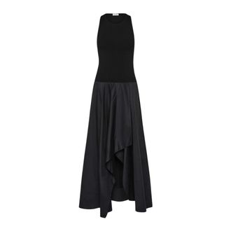St.Agni Maxi Dresses, female, Black, Size: M Knit Bodice Asymm Dress