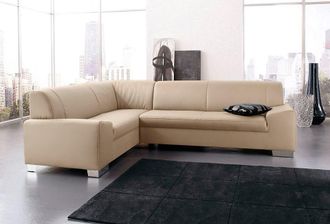 Domo Collection Ecksofa »Alisson, zeitlose Optik, flache Armlehnen, L-Form« fester Sitzkomfort, wahlweise mit Bettfunktion