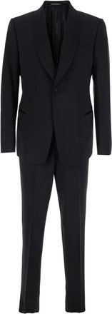 Emporio Armani Giacca Slim Collo a Scialle e Pantalone con Cinta in Raso - Heren - Business pakken - Zwart - M - Wol - Kostuums
