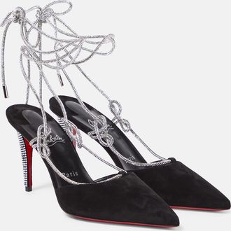 Christian Louboutin Astrid Lace Strassita 85 suede pumps