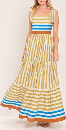 Flying Tomato Stripe Tiered Cotton Maxi Sundress in Beige/multi at Nordstrom, Size Medium