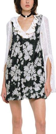 Anna Sui Rose Illusion Denim Ruffle Jumper in Black at Nordstrom, Size X-Small