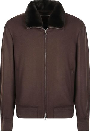 Montecore Brown Plush Collar Wool-Blend Bomber Jacket