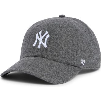 Sporty & Rich Yankees Serif Wool Baseball Cap in Dark Grey at Nordstrom