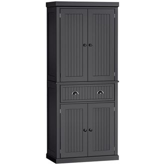 HOMCOM Freestanding Kitchen Storage Cabinet Drawers Cupboards Shelves Black | TJ Hughes