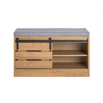 SoBuy Banco zapatero con puerta corrediza de granero mdf marr&oacute;n
