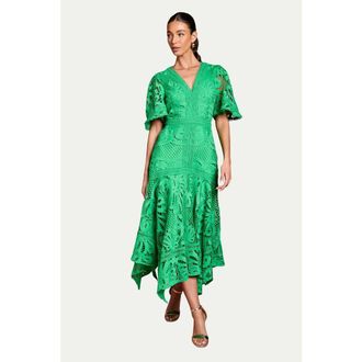 Coast Placement Lace Hanky Hem Dress in Green at Nordstrom, Size 10