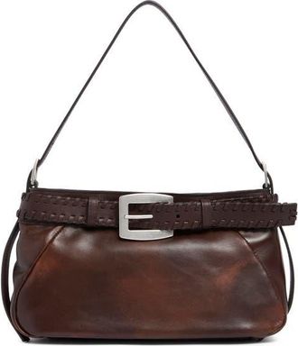 Staud Brooklyn Leather Shoulder Bag in Espresso Distressed at Nordstrom