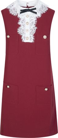 Self Portrait Burgundy Lace Collar Crepe Mini Dress