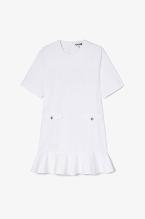 Ganni White Stretch Cotton Mini Dress - Size 10/12 Organic