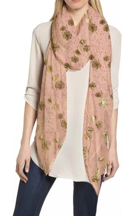 Lina & Lily Dandelion Metallic Foil Womens Scarf Shawl Lightweight (Light Pink-Gold)