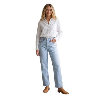 Levi's Damesjeans met hoge taille en rechte pijpen, met ribpatroon op de borstkas (Ojai Shore)