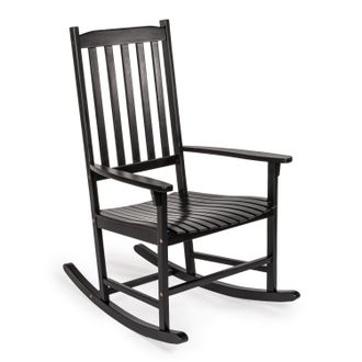 Jonathan Y Designs Seagrove Farmhouse Classic Slat-Back 350-LBS Support Acacia Wood Outdoor Rocking Chair, Black