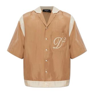 Dsquared2 Short Sleeve Shirts, male, Brown, Size: 2XL Short-sleeved Silk Shirt