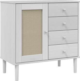 vidaXL Vidaxl - Aparador Senja Aspecto De Rat&aacute;n Madera Pino Blanco 80x40x80 Cm