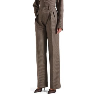 Mani&egrave;re De Voir Julie Houndstooth Twin Pleat Trousers in Brown at Nordstrom, Size 12