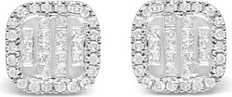 House of Brilliance 10K Gold Invisible Set 1/2 Cttw Diamond Composite and Halo Stud Earrings