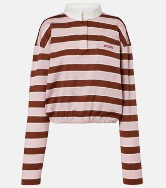 Prada Striped cropped cotton jersey polo shirt