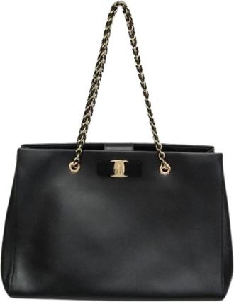 Ferragamo Pre-owned Chain Shoulder Tote - Dames - Vintage Shopper - Zwart - ONE Size - Leer - Vintage
