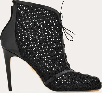 Ferragamo Women Macram&eacute; ankle boot Black Size 10.5