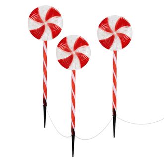 ECD Germany Ecd Germany - Set Decorativo 3 Piruletas Navide&ntilde;as 60 Led 3m, Con Pilas 8 Modos Con Temporizador, Guirnalda De Iluminaci&oacute;n Lollipop, Bast&oacute;n De Caramel
