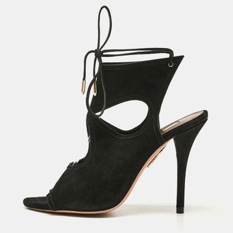Aquazzura Black Suede Sexy Thing Ankle Strap Sandals