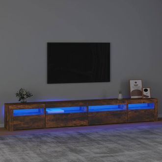 Berkfield Home TV Cabinet with LED Lights Smoked Oak 270x35x40 cm in Brown | Size: 270 x 35 x 40 cm