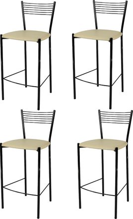 Tommychairs Tommychairs 4 Taburetes Elegance En Acero Negro Asiento Polipiel Lin