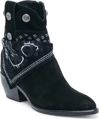 Dolce Vita Mekala Embroidered Bootie in Onyx Suede at Nordstrom, Size 7.5