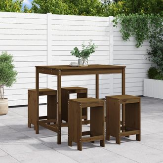 vidaXL Mesa Y Taburetes Altos De Jard&iacute;n 5 Pzas Madera Pino Marr&oacute;n Miel Vidaxl