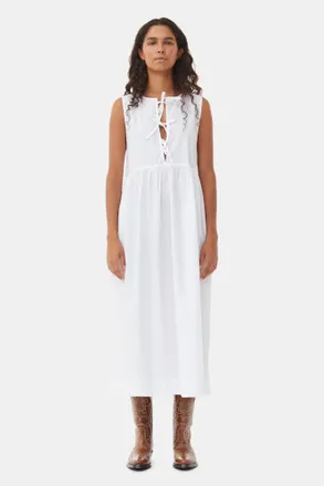 Ganni White Cotton Poplin Midi Dress - Size 4 Organic