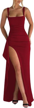 Generic Long Beach Dresses for Women Fashionable and Sexy Suspender Backless High Slit High Dress Womens Overlay Dress (Red, XS)