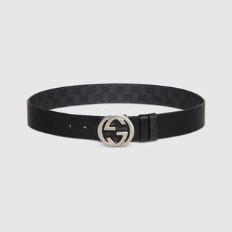 Gucci Reversible Belt With Interlocking G Buckle, Size Gucci 100, Black, Original GG Fabric