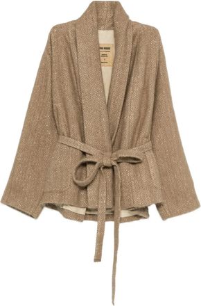 Uma Wang Jack met visgraatpatroon en ceintuur - Beige