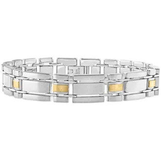 Pompeii3 Mens Polished Steel And Dark Gold Two Tone Flexible 12mm Link 8 Bracelet