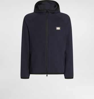 Dolce & Gabbana Jersey Jacket With Hood - Man Coats And Jackets Blue 48