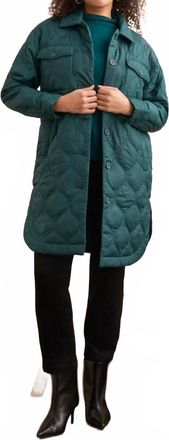 Tribal Long Quilted Button-Up Jacket With Pockets In Opal Green