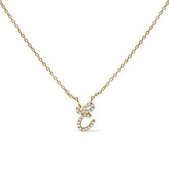 House of Brilliance 10K Gold Diamond Accent A-Z Initial Script Style Pendant Necklace in Yellow | E at Nordstrom
