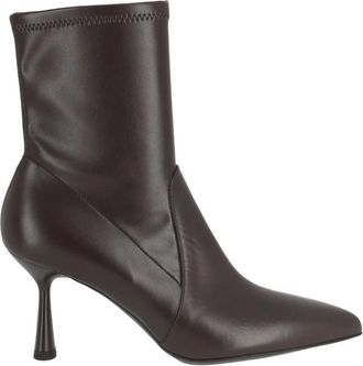 Sergio Levantesi Janet Pointed-Toe Enkellaarsjes - Dames - Laarzen met Hak - Bruin - 39 EU - Leer - Schoenen