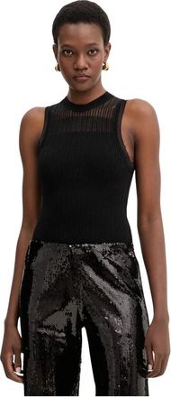 Patrizia Pepe Tops, Dames, Zwart, M, Polyester, Transparante Gebreide Tanktop
