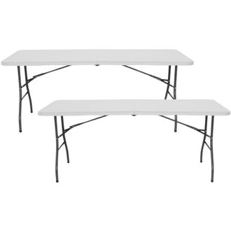 OEM Pack 2 Mesas Plegables Port&aacute;tiles Rectangulares De 180 Cm 7house Mesa Multiusos: Camping, Eventos En Espacios Exteriores O Interiores Mesa Resina Y Pa