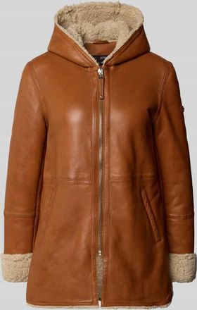 Cabrini Ledermantel aus echtem Lammfellnappa in Cognac, Größe 34