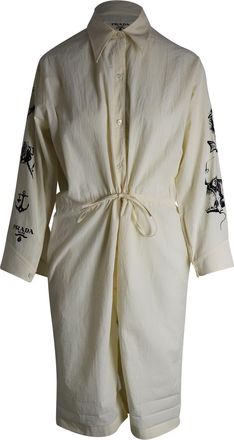 Prada Pre-owned Womens Printed Chambray-Canvas Jumpsuit In White Cotton - Cream - Size EU 36 (Womens)