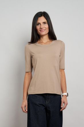 Seidel Moden T-Shirt SEIDEL MODEN, Damen, Gr. 34, walnuss, Jersey, Obermaterial: 94% Viskose, 6% Elasthan, unifarben, Basic, figurumspielend h&uuml;ftlang, Rundhals, ab