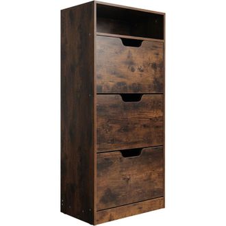 Relaxdays Relaxdays shoe cabinet with shelf, HxWxD: 140x60x24 cm, for 14 pairs, 3 tilt doors, narrow, industrial brown