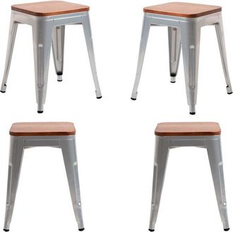Regalos Miguel Packs Taburetes Peque&ntilde;os - Pack 4 Taburetes Torix Peque&ntilde;os Madera Natural - Gris Metalizado
