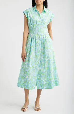 Lilly Pulitzer Tonya Print Midi Shirtdress in Day Dream Blue Throw Me A Line at Nordstrom, Size 14