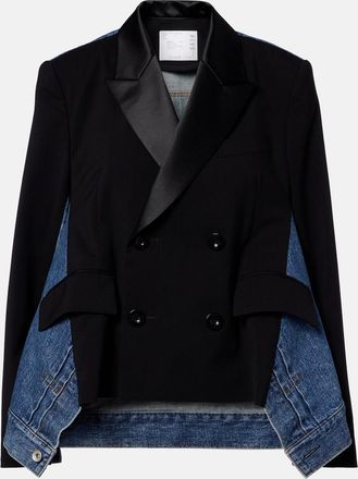 sacai Double-breasted denim and wool jacket