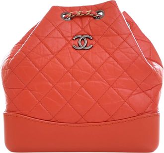 Chanel Womens Pre-owned Small Aged Calfskin Gabrielle Backpack - Orange Leather - One Size